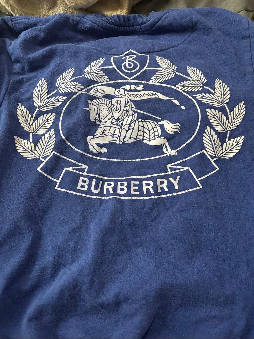 Burberry Men's Crewneck Sweatshirt in Blue with White Logo